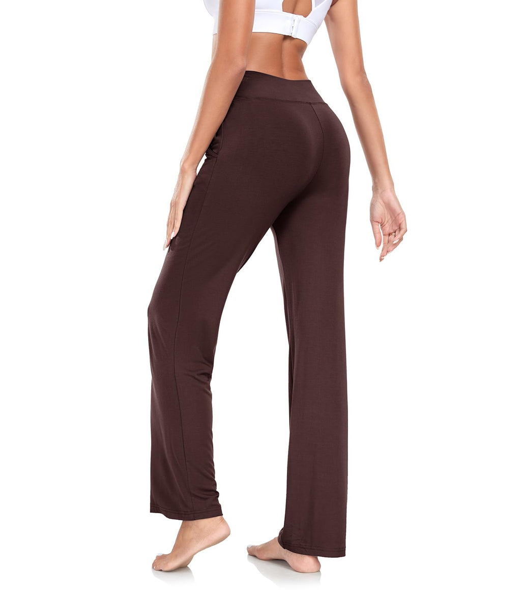 TownCat Women’s Yoga Pants with Pockets, High Waist Workout Bootcut Yoga Pants, Women's Soft Casual Gym Stretch (Dark Coffee, M)