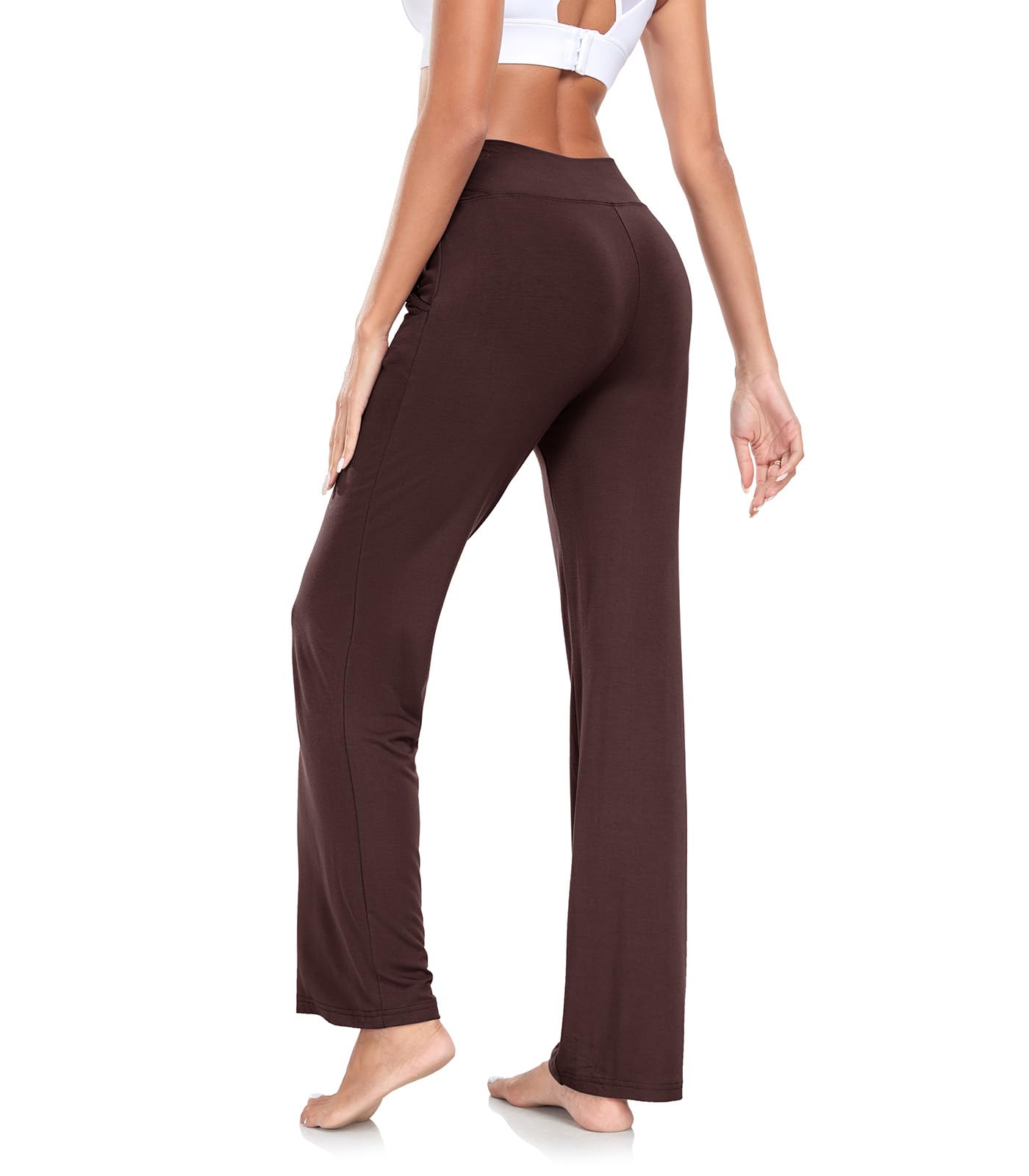 TownCat Women’s Yoga Pants with Pockets, High Waist Workout Bootcut Yoga Pants, Women's Soft Casual Gym Stretch (Dark Coffee, M)