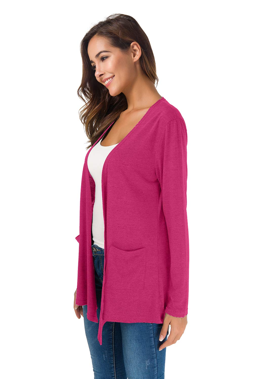 TownCat Cardigans for Women Loose Casual Long Sleeved Open Front Breathable Cardigans with Pocket (Rosered, S)