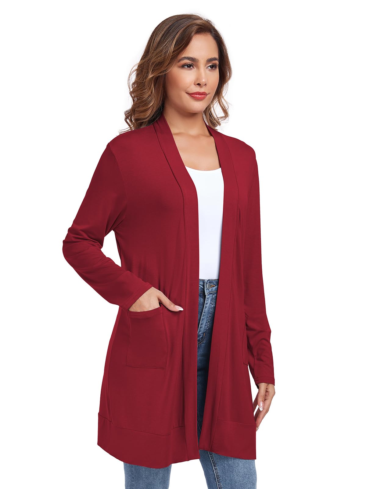 TownCat Womens Lightweight Cardigan with Pocket, Long Sleeve Open Front Casual Loose Cardigan for Women