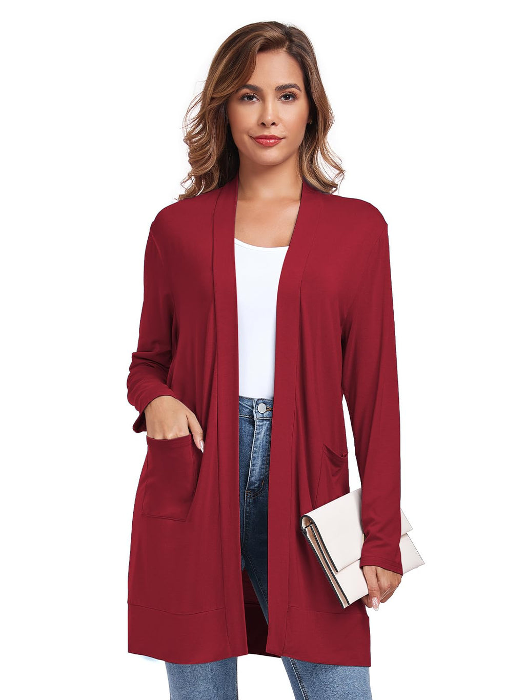 TownCat Womens Lightweight Cardigan with Pocket, Long Sleeve Open Front Casual Loose Cardigan for Women