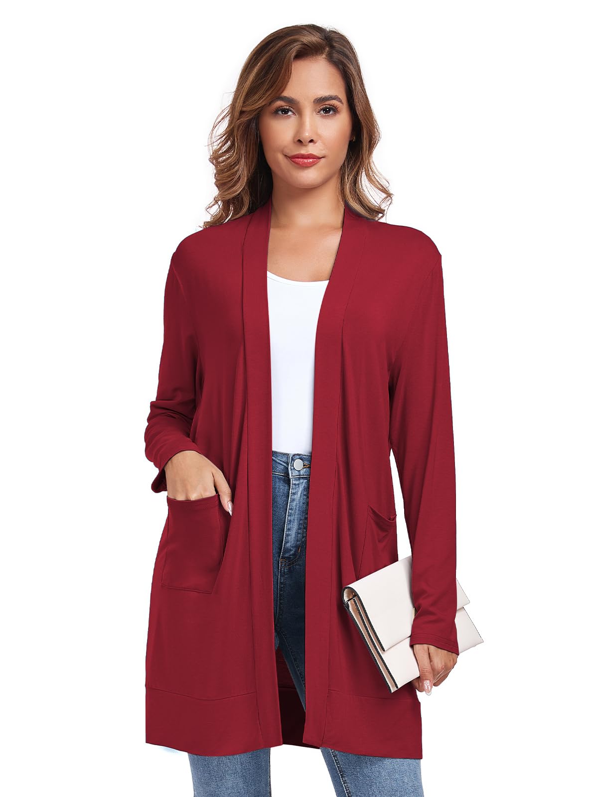 TownCat Womens Lightweight Cardigan with Pocket, Long Sleeve Open Front Casual Loose Cardigan for Women
