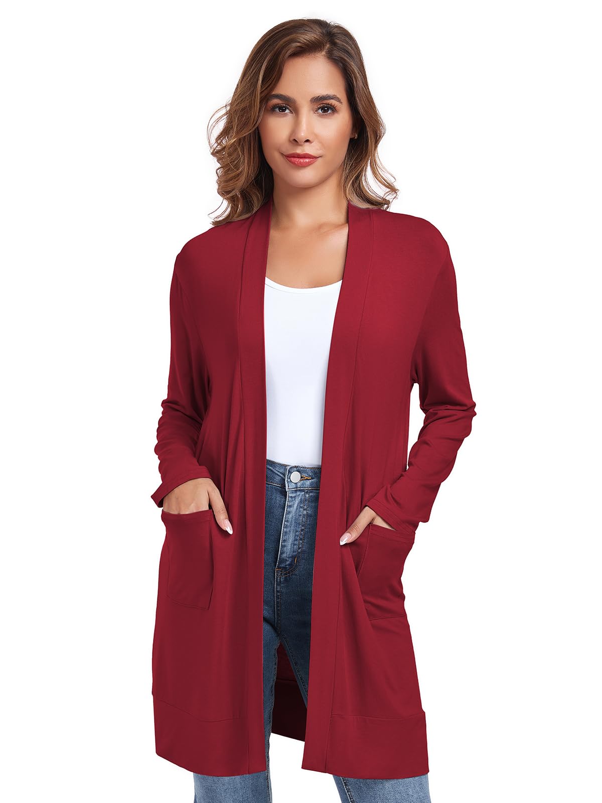 TownCat Womens Lightweight Cardigan with Pocket, Long Sleeve Open Front Casual Loose Cardigan for Women