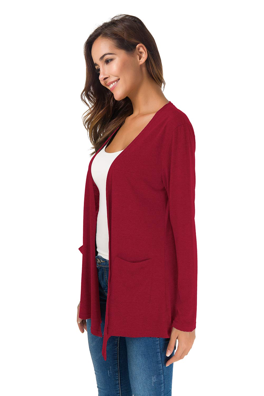 TownCat Cardigans for Women Loose Casual Long Sleeved Open Front Breathable Cardigans with Pocket (WineRed, S)