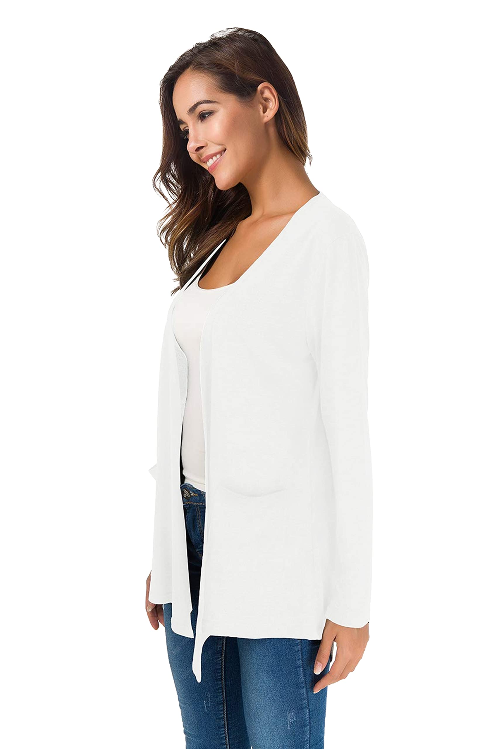 TownCat Cardigans for Women Loose Casual Long Sleeved Open Front Breathable Cardigans with Pocket (White, L)
