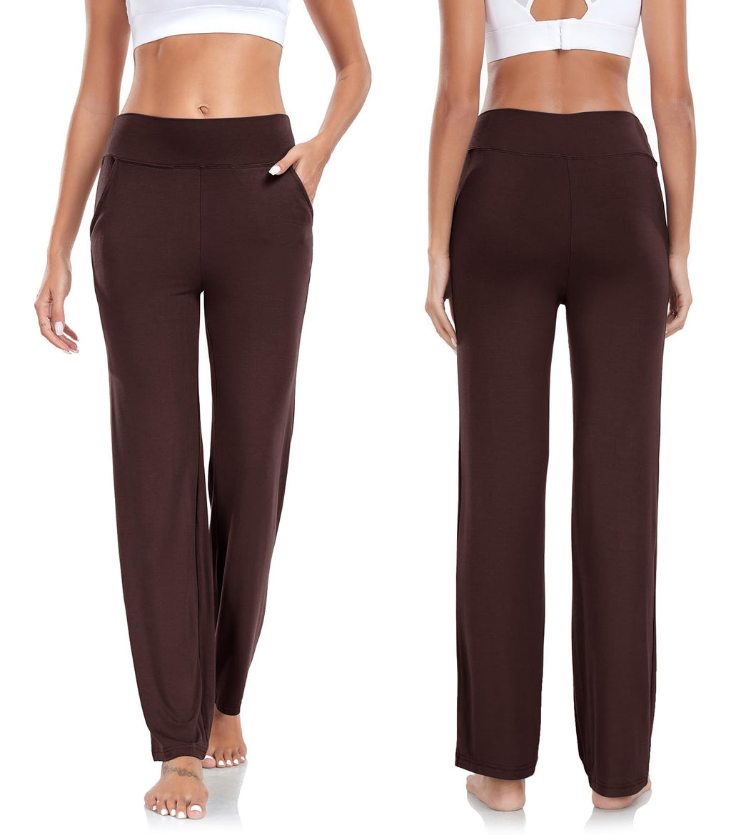 TownCat Women’s Yoga Pants with Pockets, High Waist Workout Bootcut Yoga Pants, Women's Soft Casual Gym Stretch (Dark Coffee, M)