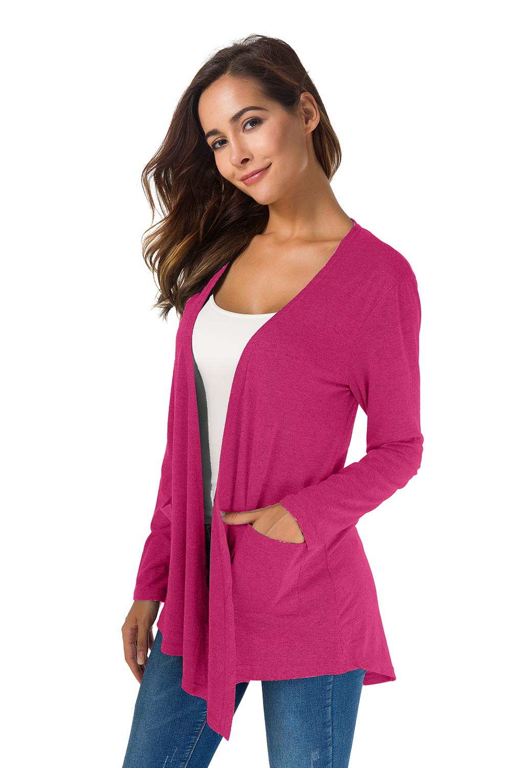 TownCat Cardigans for Women Loose Casual Long Sleeved Open Front Breathable Cardigans with Pocket (Rosered, S)
