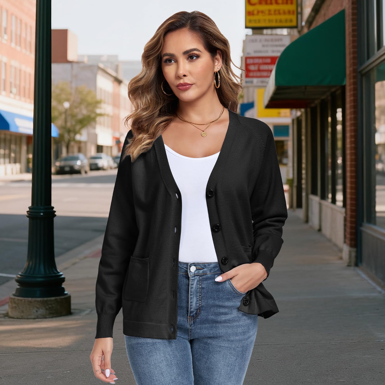 TownCat Cardigan Sweaters for Women, 2025 Fall Fashion Knit Oversized Sweaters Cardigans with Pocket Button Long Sleeve