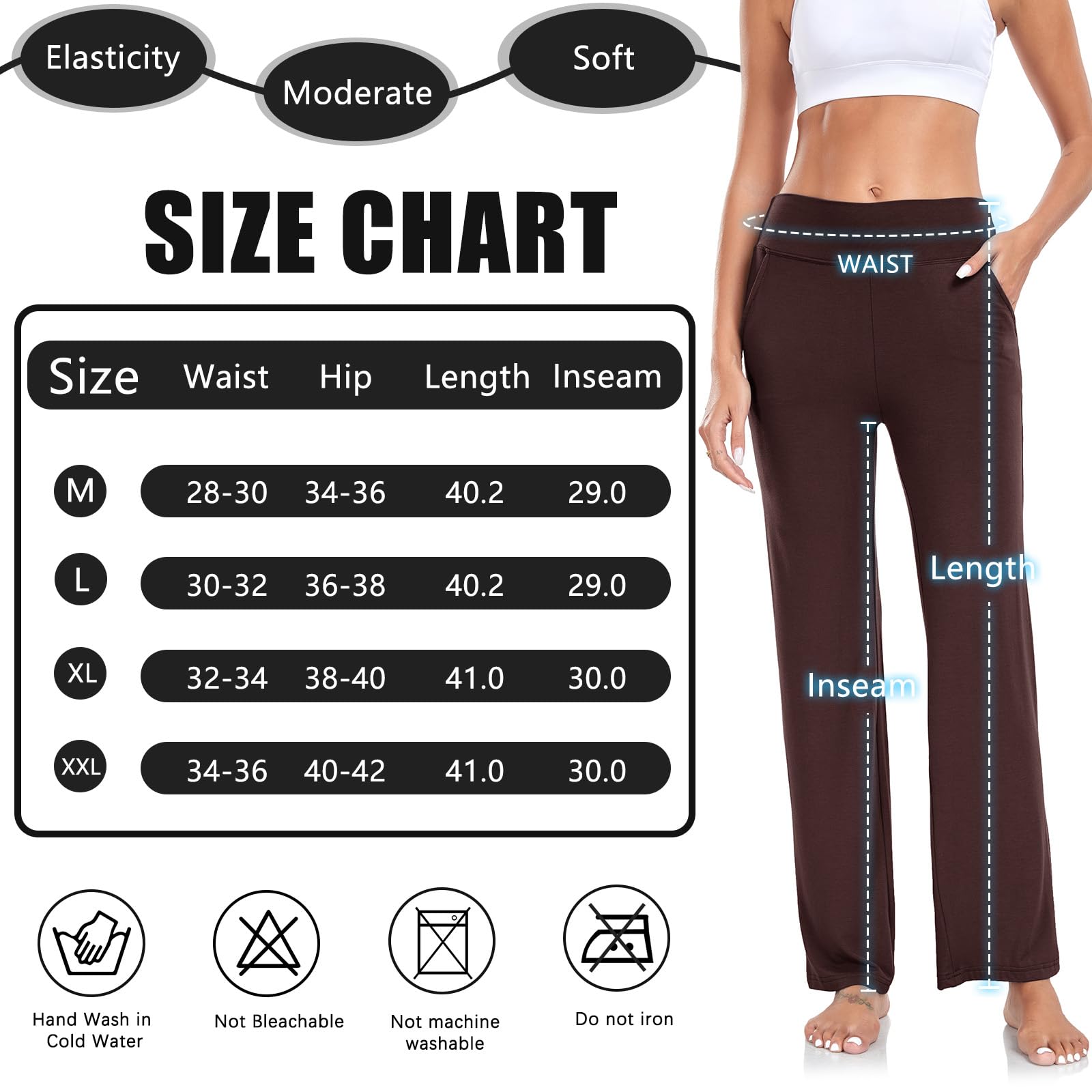TownCat Women’s Yoga Pants with Pockets, High Waist Workout Bootcut Yoga Pants, Women's Soft Casual Gym Stretch (Dark Coffee, M)