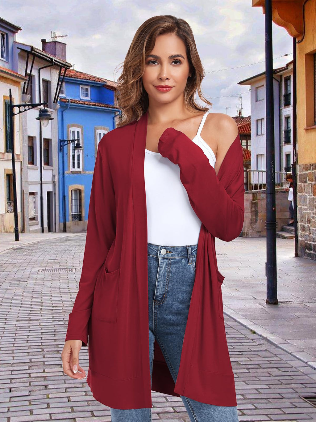 TownCat Womens Lightweight Cardigan with Pocket, Long Sleeve Open Front Casual Loose Cardigan for Women