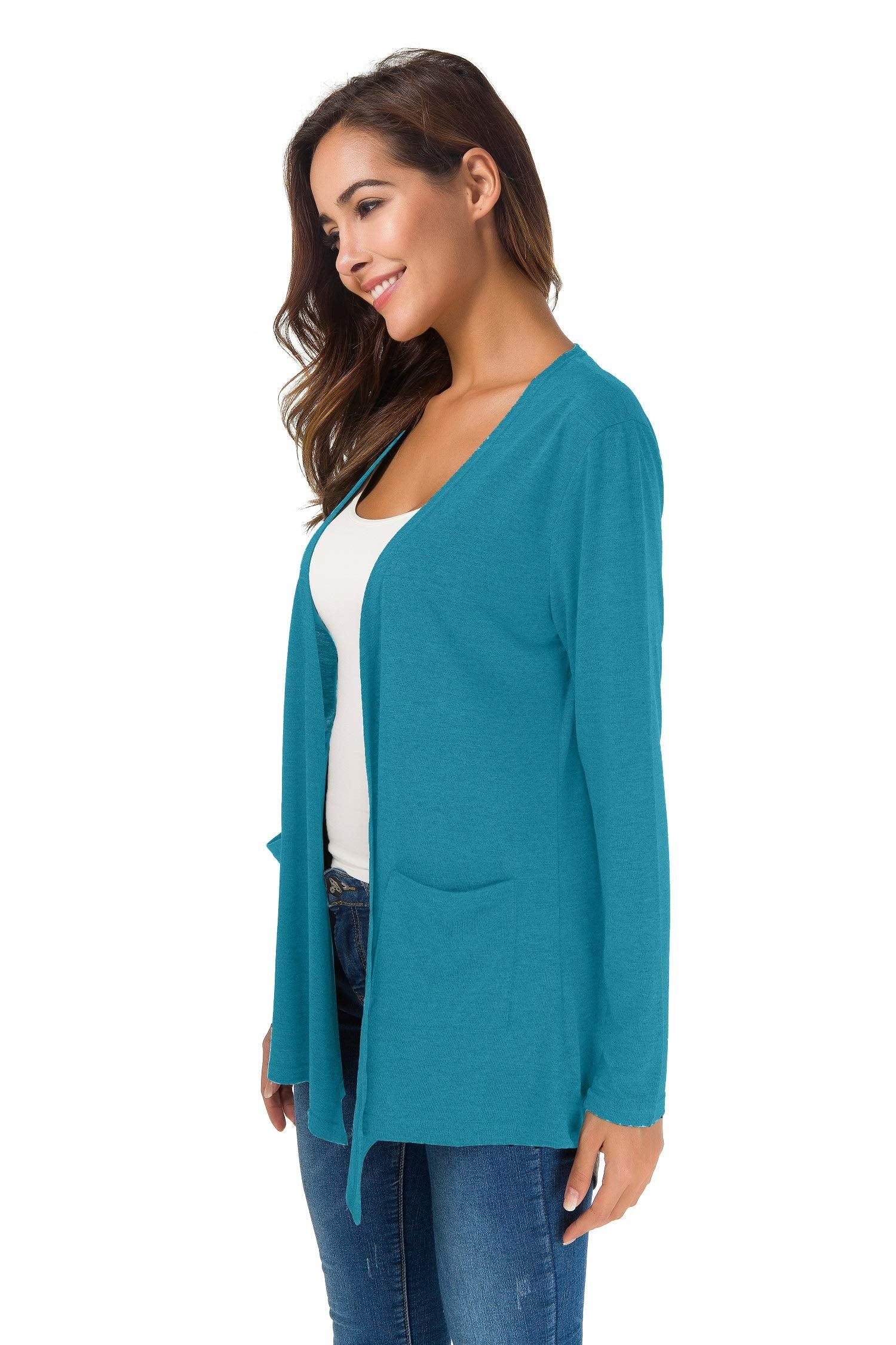 TownCat Cardigans for Women Loose Casual Long Sleeved Open Front Breathable Cardigans with Pockets (Blue-green, XL)